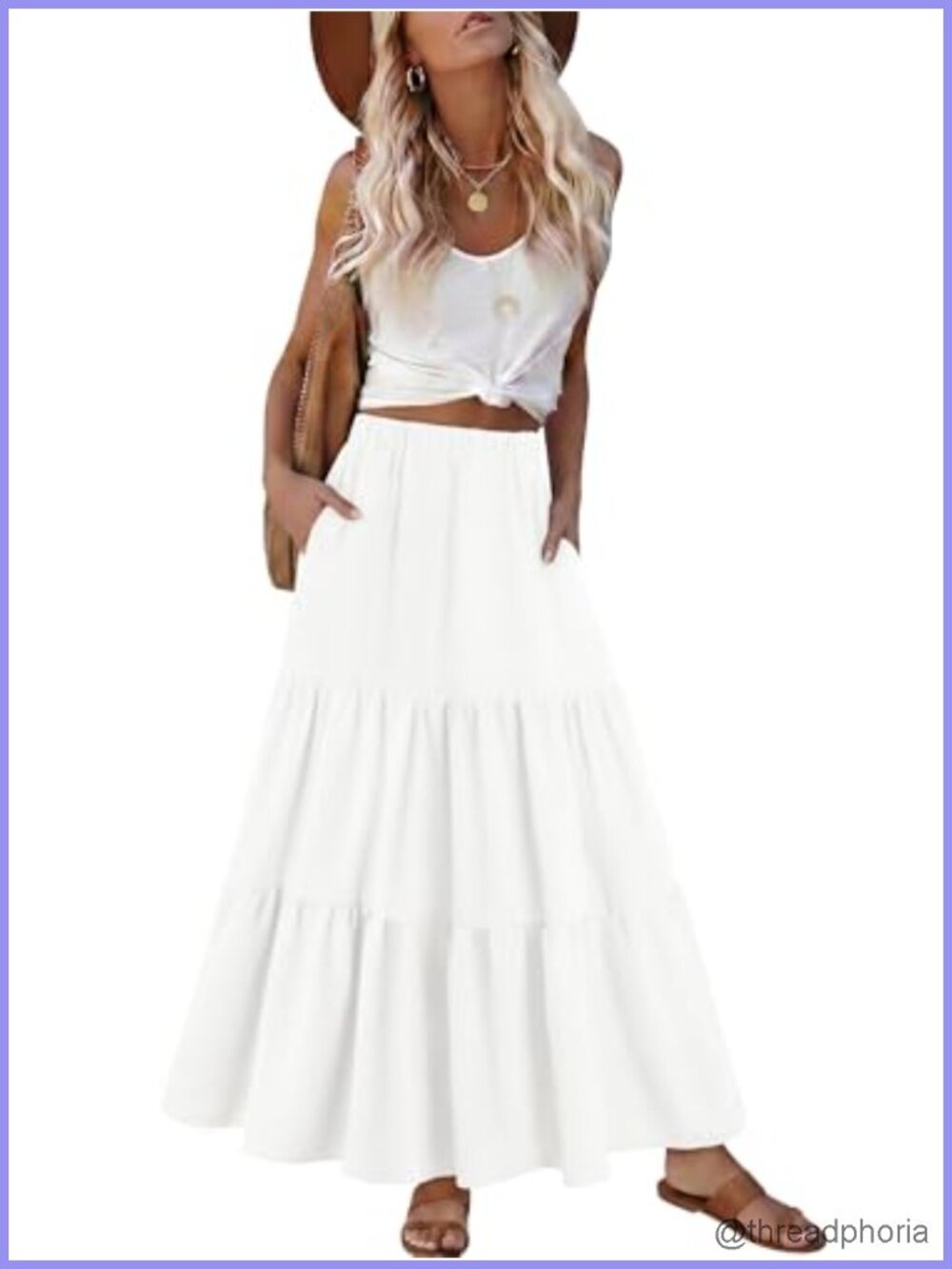 Long Maxi Skirt Women Polyester Spandex A Line Flowy Ruffle Elastic Waist